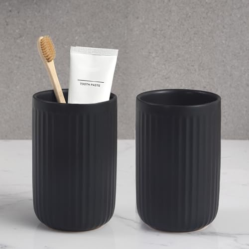 Schwarz Streifen Zahnputzbecher Keramik Set, Zahnbürstenhalter für Elektrische Zahnbürste Zahnbürste und Zahnpasta, Kinder Toothbrush Holder, Zahnbürsten Badezimmer Organizer schwarz