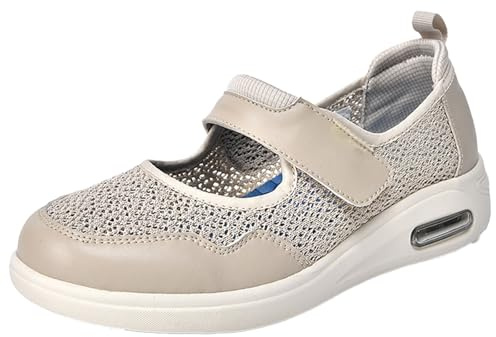 Aocase Zapatos Especiales para Juanetes Mujer de Zapatillas Personas Mayores Pies Anchos con colchón Aire ortopédicos diabéticos Fascitis Plantar Enfermería,Beige,37.5 EU