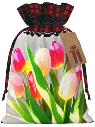 WZYCWB Sacchetti regalo di Natale con tulipani luminosi per decorazioni per feste di Natale, 20 x 30 cm, sacchetti regalo con coulisse in iuta colorata
