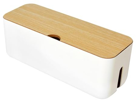 Fhlprte Kabelbox,Kabelmanagement Box,Kabel Verstecken Box,11.6 * 4.3 * 4.4 in,Steckdosenleiste Organizer Box,Kabel Organizer Box Mit Holzdeckel,für Verstecken und Ordnen von Kabeln (Weiß)