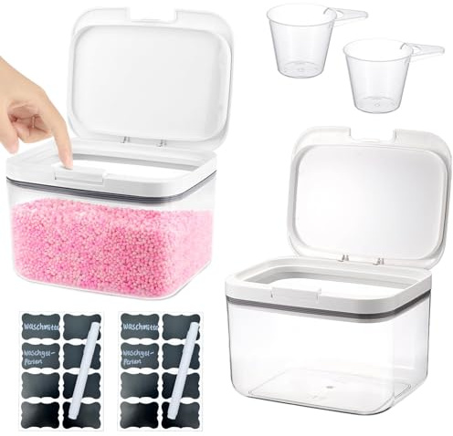LCSHENGMIN Waschmittel Aufbewahrung, 2 Stück 2,8L Aufbewahrungsbox mit Deckel, Pop Up Waschmittel Aufbewahrung, Waschpulver Aufbewahrungsbox mit Löffeln, für Wäscheperlen, Hundefutter, Katzenfutter