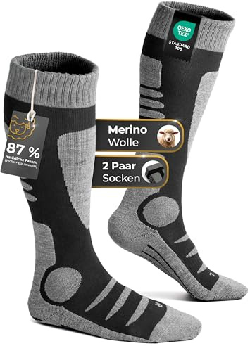 PAIXX Merino Skisocken 2 Paar 45–46 für Damen & Herren – 87% Naturfaseranteil – angenehm warm & super weich – kratzfrei und atmungsaktiv – Thermo-Wollsocken – Öko-Tex zertifiziert