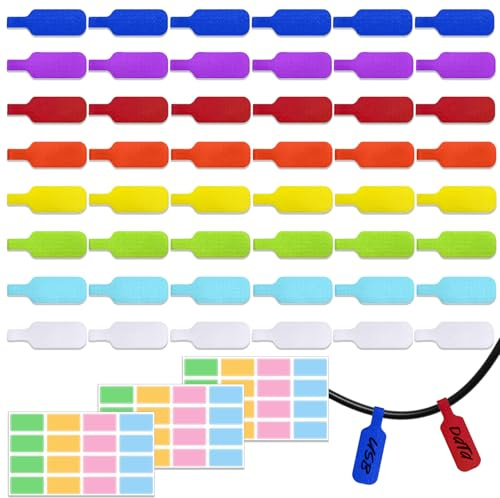 AMFUN 48 pezzi Etichette per Cavidi Grandi Dimensioni, Etichette e Tag Multicolore per Fili, Segnacavi Elettrici, Adesivi per Organizzare i Cavi e Distinguerli, Riutilizzabili