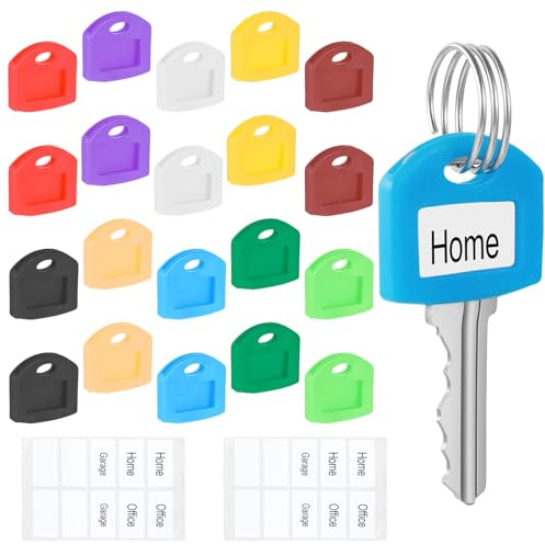 Nogeqi 20 Pcs Colored Key Covers 1 Key Identifiers with Labels Keys Covers Caps Cute Keys Color Identifiers Silicone for House (Not for Odd-Shaped)