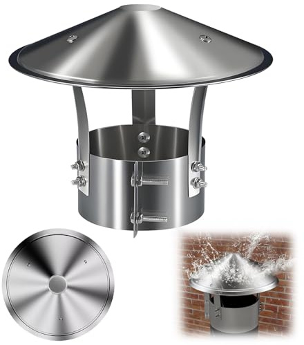 Stainless Steel Chimney Cap, Chimney Flue Cowl, Tapered Top Chimney Cover Weather-Proof Exhaust Chimney Caps, 3 4 5 6 7 8 Roof Rain Cap, for Kitchen Garden Roof(180mm/7.1in)