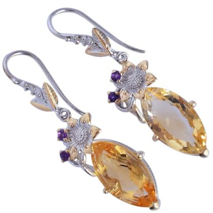 925 Silber Ohrringe mit mehreren Steinen – Bunte natürliche Edelsteine – Eleganter handgefertigter Schmuck (Citrin 2)