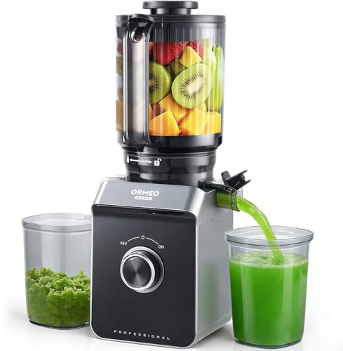 Cold Press Juicer, ORMEO HOME Masticating Juicer Machines with 5.5 Large Feed Chute Fit Whole Vegetables & Fruits, with Pulp Seperation 99.6% Juice Purity, Quiet Motor Easy to Clean BPA Free