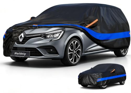 Holthly Schrägheck Autoabdeckung Wasserdicht Atmungsaktiv,Auto Abdeckplane für Vollgarage,Regen,Sonne,Staub und UV-Schutz.Autoplane passend für VW Polo, Renault Clio, Toyota Yaris,usw.2M