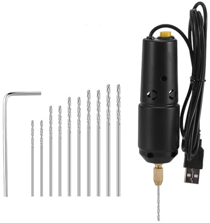 Haofy Juego de Mini Taladro Eléctrico de Resina, Potentes Herramientas Eléctricas de Taladro Manual con 10 Puntas para Joyería, Productos de Aluminio, Madera, Negro, Cable USB para Entusiastas del
