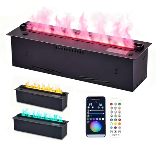 Chimenea inteligente de vapor de agua 3D con aplicación y control remoto, 9 colores de llama, panel táctil, recarga automática de agua y efecto de llama de niebla realista para sala de estar