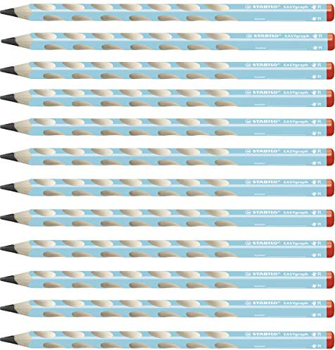 STABILO - Ergonomischer Dreikant-Bleistift für Rechtshänder - EASYgraph in blau - 12er Pack - Härtegrad 2B