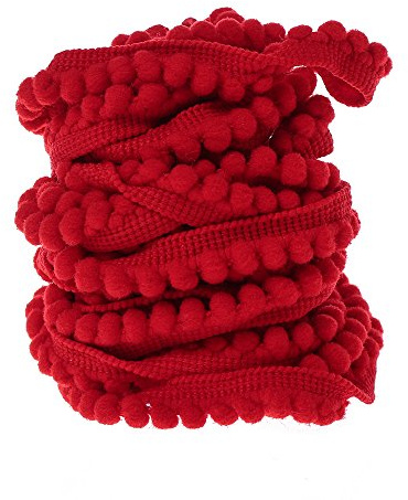 Yalulu 10 Yards Mini Pompons Haarball Ball Lace Spitze Trim Band für Kleidung DIY Fertigkeit und Dekorieren Nähen Zubehörteil (Rot)