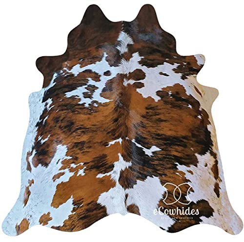 ECOWHIDES Tricolor Brazilian Cowhide Area Rug, Cowskin Leather Hide for Home Living Room (XL) 7 x 6 ft