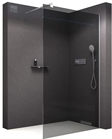 BERNSTEIN Duschwand 160 x 200 cm Glas Duschabtrennung Walk-In Dusche Nano ESG Echtglas Duschtrennwand EX101 graues Glas