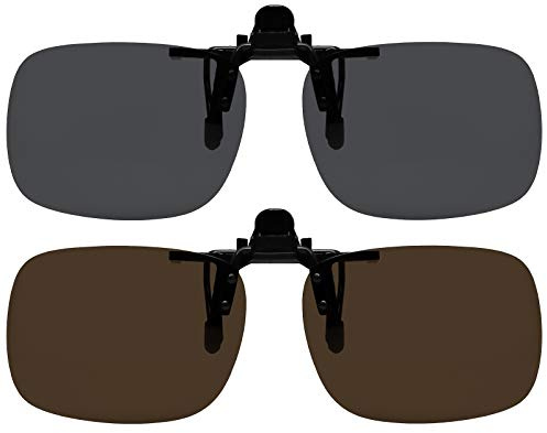 Clip On Sunglasses Polarized Sunglasses to Clip onto Eyeglasses Flip Up for Men and Women Set of Smoke and Brown