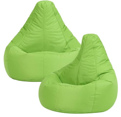Bean Bag Bazaar Dalton Outdoor Kids Bean Bag Chair, Lime, 2 Pack, Kids Garden Chair with Water Resistant Fabric, Bean bag with Filling Included, Gaming Beanbag for Bedroom, Playroom, Garden
