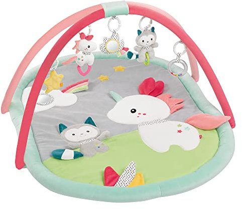 Fehn 3-D-Activity-Decke Spielbogen Aiko und Yuki – Baby Krabbeldecke mit 5 abnehmbaren Spielzeugen zum Greifen – Spieldecke für Babys und Kinder ab 0+ Monaten – Krabbelmatte als Geschenk zur Geburt