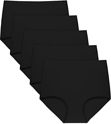 FallSweet No Show High Waist Briefs Underwear for Women Seamless Panties,Pack of 5 (Black5, XL)