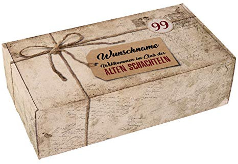 Herz & Heim® Geschenkkiste zum Geburtstag - Alte Schachtel - mit Alter und Namen bedruckt