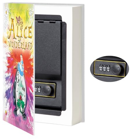 Gefälschte Buchbox - Kleiner Safe mit Zahlenschloss - Versteckter Safe in Sichtweite - Umleitungssafe - Geheimtresore (Alice) (groß)