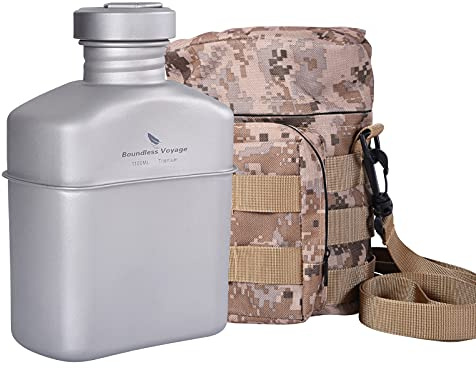 iBasingo Camping Titan Feldflasche Kochgeschirr 750ml+400ml Becher 1100ml Militär Wasserflasche Outdoor Kantine Tassen Set Ultraleicht Canteen Cup Kochset Geschirr Nierenkessel Trinkflasche
