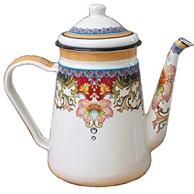 Emaillierte Kanne Nostalgie Teekanne Emaille Kanne 1100ml,Nostalgisches Emaille Geschirr Campinggeschirr
