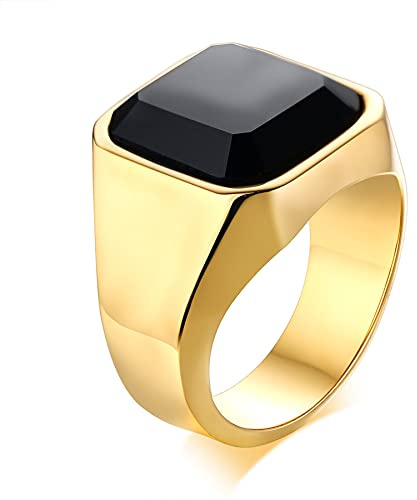 Flongo Herren Ring, Männer Bandring Siegelring Daumenring Gold Schwarz Silber Ton Hochzeit Verlobung Engagement Bequemlichkeit Passen Herren-Accessoires
