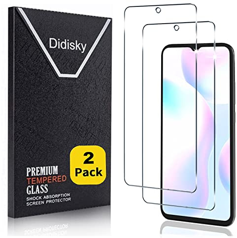Didisky 2-Unidades Cristal Templado Protector de Pantalla para Xiaomi Redmi 9A, Redmi 9AT, Antihuellas, Sin Burbujas, Fácil de Limpiar, 9H Dureza, Transparente