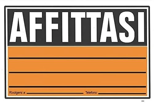 Cartello AFFITTASI da Esterno Plastificato 30 x 20 cm Visibile a Distanza e in Altezza, con scritta Rivolgersi a… Telefono… (Bianco-Arancio fluo/nero)