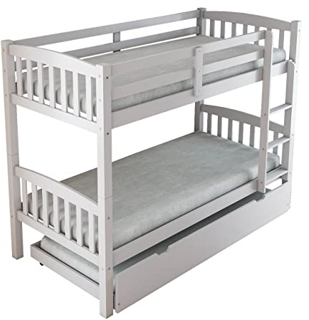 Arredo Stock Letto a castello con terzo letto estraibile in legno di pino massello, 90x190x156 cm (Bianco)