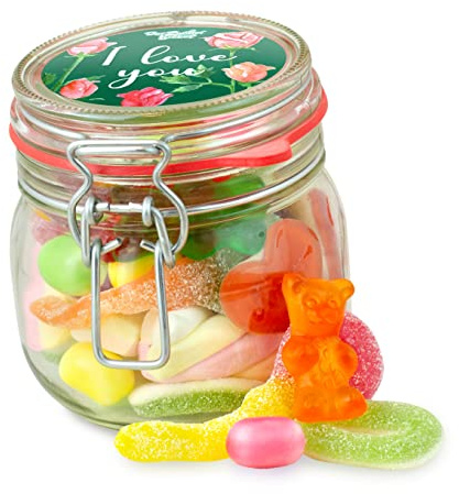 Kleines I love you Glas – bunter Süßigkeiten-Mix für Freund und Freundin, tolles Geschenk für Valentinstag