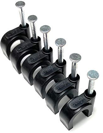 Lot de 100 serre-câbles ronds noirs avec fixation pour clous, type K, 10 mm
