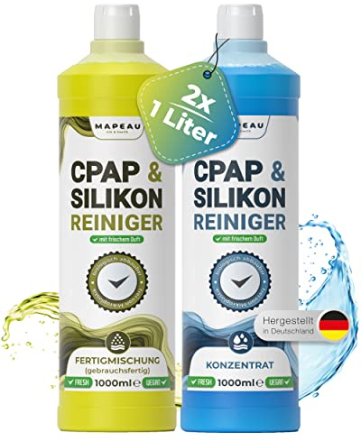 CPAP Maske Reinigung SET 2 Ltr I 1 Liter Fertig - 1 Liter Konzentrat für Reinigung CPAP Maske und Schlauchreiniger, Kunststoffreiniger, Silikon-Reiniger Mapeau (2x 1000ml)
