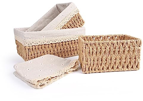 Czemo Aufbewahrungskorb Set 3 Stück Korb Körbchen Aufbewahrung geflochten Aufbewahrungskörbe Regalen Hochzeit Büro Dekokorb Tisch Spielzeugkorb Esstisch Kinderzimmer Wohnzimmer Gewebte organizer Korb