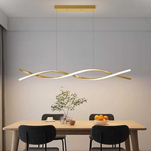 Mikeru 120 cm dimbar hängande pendellampa, matsal LED-ljuskrona med 3 färgtemperaturer (3 000 K varm vit/4 500 K neutral/6 000 K kall vit) & minnesfunktion linjära pendellampor för vardagsrum