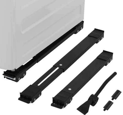 SMONTER Heavy Duty Appliance Rollers W/Crowbar, Extendable Washing Machine Stand Furniture Rollers Mobile Fridge Base Furniture Sliders for Refrigerators Washer and Dryer Support 660 lbs, Black