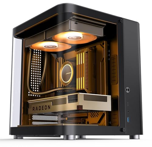 JONSBO TK-1 Black Micro ATX Mini Tower Computer CASE, Hyperboloid Glass Design, Separated Cabinet Structure, Al Alloy Shell Matx Desktop PC Case, Support ATX Power supply/240 AIO, Black