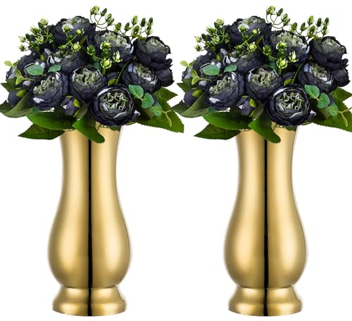 Metal Vase Centerpiece Decoration, Stainless Steel Tabletop Flower Gold Vases- Ideal for Office, Home Wedding Birthday Anniversary Ceremony Event Decor(Golden-2PCS)