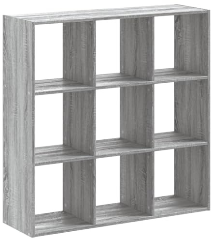vidaXL Bücherregal, Standregal mit 9 Fächern, Würfelregal Regal für Wohnzimmer Büro, Raumteiler Wandregal Büroregal, Grau Sonoma Holzwerkstoff