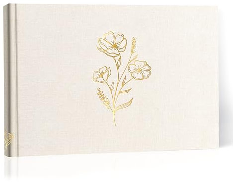 Glodenmemo Fotoalbum zum Einkleben, Fotobuch mit 60 weißen Seiten mit Pergamin Trennblätter, Foto Album mit Leinen Einband, bis zu 180 Bilder, Hochwertiges Papier, 29,5 x 21,5 cm (Beige)