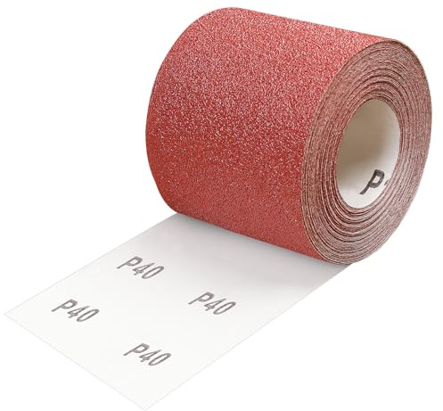 Shineboc Grano 40 Rollos de Lija, 93mmx10m Rollo Papel Lija para Lijadora | Óxido Aluminio, Seco y Húmedo, Fácil de Cortar, Pulido Multi-Superficie, Eliminación de Óxido, Acabado Fino