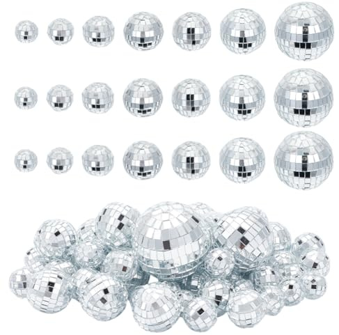 OLYCRAFT 70 Stück Diskokugel Kuchenaufsatz 7 Größen Diskokugel Kuchendekorationen Silberne Diskokugel Tafelaufsatz Reflektierender Spiegel Diskokugel Dekor Diskokugel Dekoration Für Party Ornament