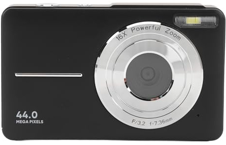 44 MP, 16X Zoom Digitalkamera med 1080P Video för Barnkamera, 2,4 Tums IPS Portabel Liten Vintagekamera, Rolig Selfiefunktion FHD-kamera med Massor Av Filter, Lätt och Hållbar