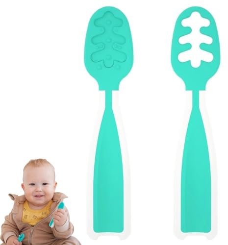 Cuchara Bebe Aprendizaje,2 Piezas Cucharas de Aprendizaje,Cuchara de Autoalimentación para Bebés,Cucharas Bebe,Cuchara de Aprendizaje para Bebés,Cubiertos para Niño para Niños Mayores de 6 Meses