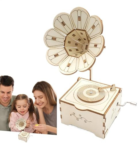 Wooden Gramophone Model, Retro Gramophone Puzzle, Wooden Gramophone Puzzle, Wooden Puzzle Gramophone for Adults and Kids, Vintage Music Box Model for Home Decor and Collectibles