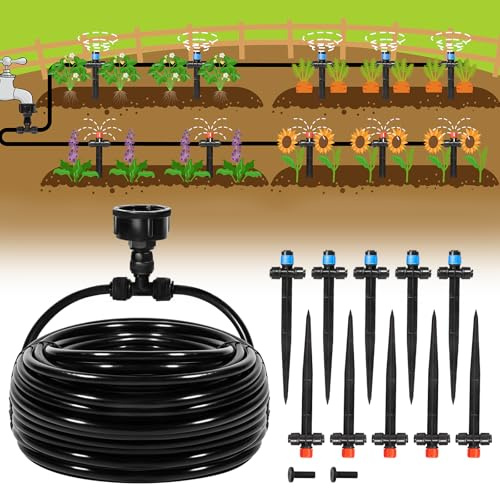 Eledom 55FT Quick-Connect Drip Irrigation Kit, Garden Watering System DIY Automatic Irrigation Equipment Set for Lawn Raised Bed Greenhouse Plant Watering with 1/4'' Tubing, Drip Emitters, Connectors