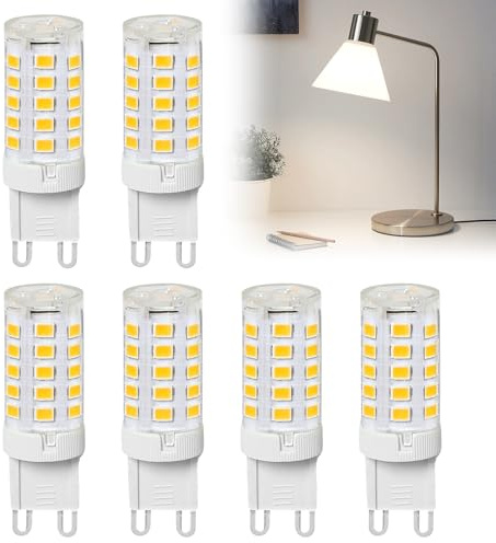 G9 LED Bulbs Warm White 5W 2700K Equivalent to 35W Halogen No Flicker Not Dimmable for Lighting Decor Chandelier Ceiling Lights Wall Light Crystal Lamp Fan Energy Saving Ceramic Light Bulb Pack of 6