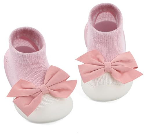 MK MATT KEELY Baby Girl Shoes with Bow Toddlers Sock Shoes Baby Barefoot Trainers Anti Slip Pre Walkers Shoes,Pink,6-9 Months