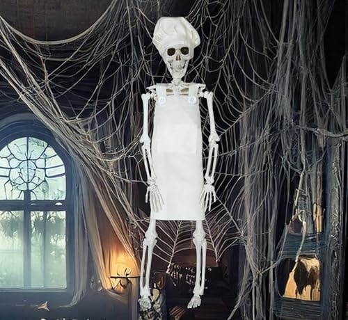 FIESTAS GUIRCA | Koch Chef Skelett Hängedekoration (40 cm) - Gruselige Halloween Dekoration zum Aufhängen für Partys oder im Spukhaus - Horror Koch Skelett Hängefigur Beige