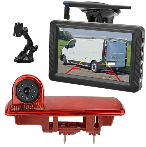 EnruigeOK Kit de moniteur de caméra de recul Full HD sans fil pour Renault Trafic Vauxhall/Opel Vivaro Compatible avec Nissan NV300 Caméra de recul grand angle